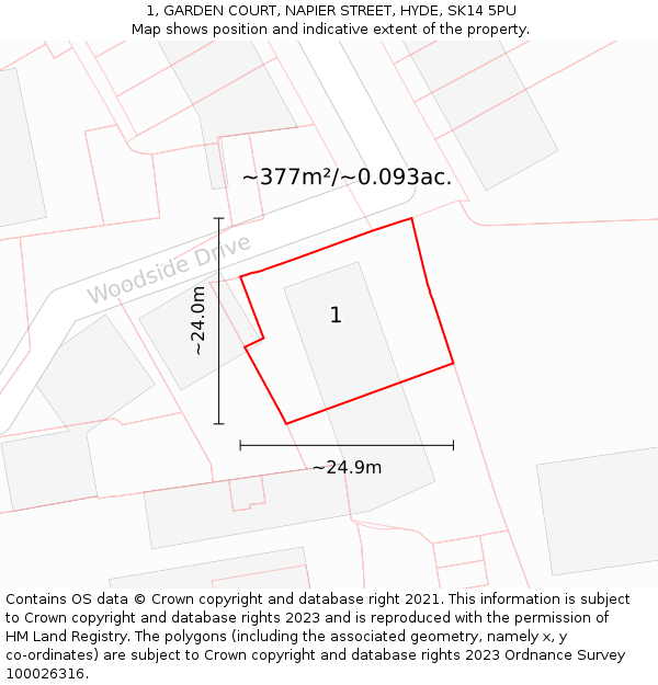 1, GARDEN COURT, NAPIER STREET, HYDE, SK14 5PU: Plot and title map