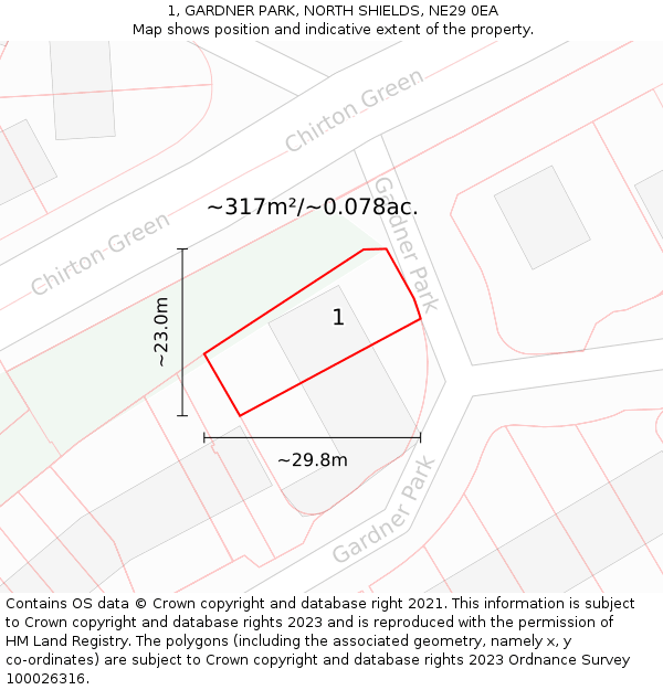 1, GARDNER PARK, NORTH SHIELDS, NE29 0EA: Plot and title map