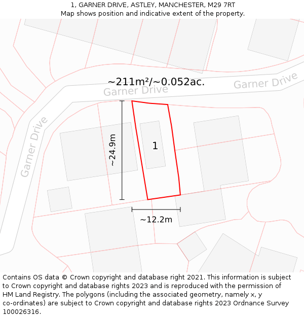 1, GARNER DRIVE, ASTLEY, MANCHESTER, M29 7RT: Plot and title map