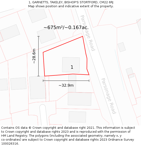 1, GARNETTS, TAKELEY, BISHOP'S STORTFORD, CM22 6RJ: Plot and title map