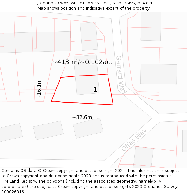 1, GARRARD WAY, WHEATHAMPSTEAD, ST ALBANS, AL4 8PE: Plot and title map