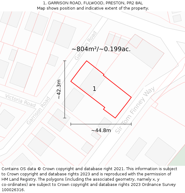 1, GARRISON ROAD, FULWOOD, PRESTON, PR2 8AL: Plot and title map