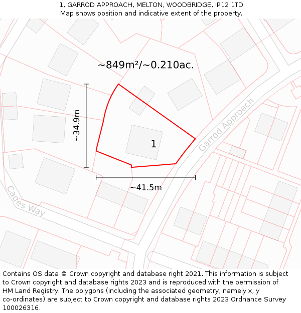 1, GARROD APPROACH, MELTON, WOODBRIDGE, IP12 1TD: Plot and title map