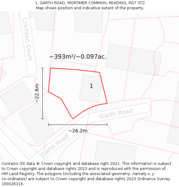 1, GARTH ROAD, MORTIMER COMMON, READING, RG7 3TZ: Plot and title map