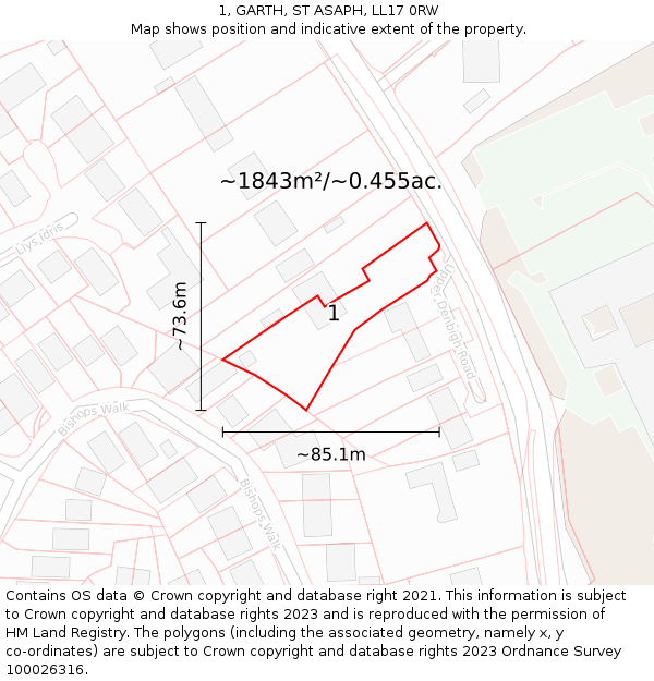 1, GARTH, ST ASAPH, LL17 0RW: Plot and title map