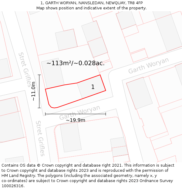 1, GARTH WORYAN, NANSLEDAN, NEWQUAY, TR8 4FP: Plot and title map