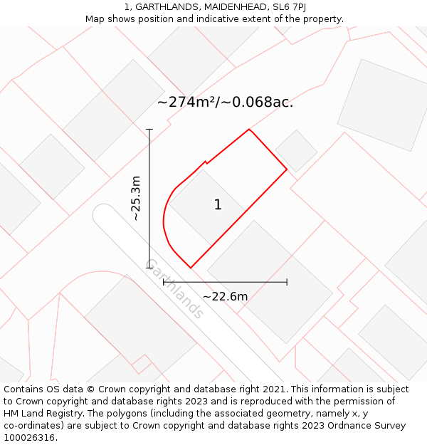 1, GARTHLANDS, MAIDENHEAD, SL6 7PJ: Plot and title map