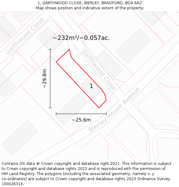 1, GARTHWOOD CLOSE, BIERLEY, BRADFORD, BD4 6AZ: Plot and title map
