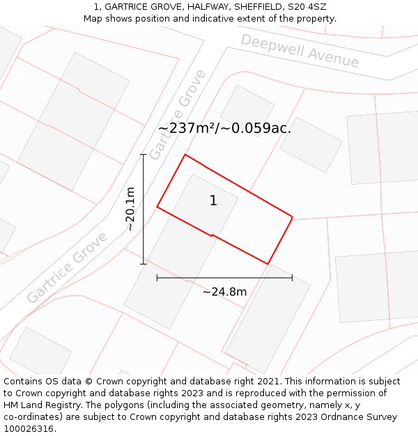 1, GARTRICE GROVE, HALFWAY, SHEFFIELD, S20 4SZ: Plot and title map