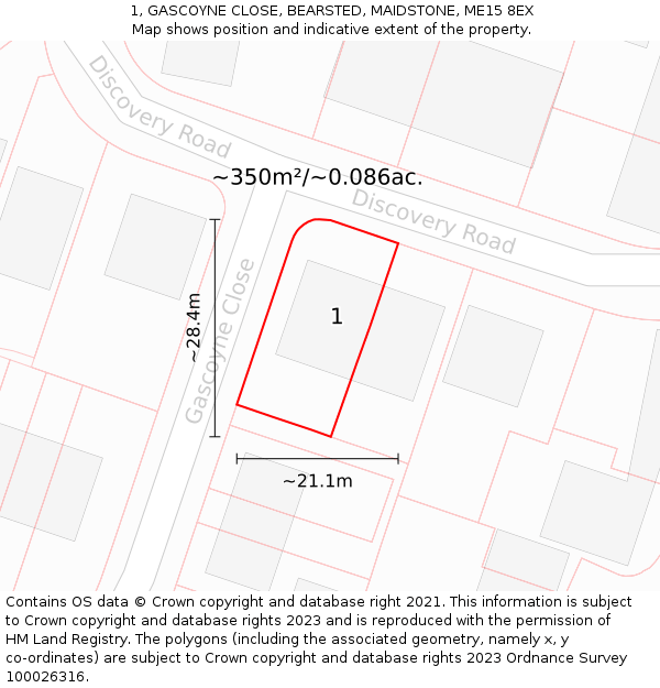 1, GASCOYNE CLOSE, BEARSTED, MAIDSTONE, ME15 8EX: Plot and title map