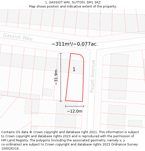 1, GASSIOT WAY, SUTTON, SM1 3AZ: Plot and title map