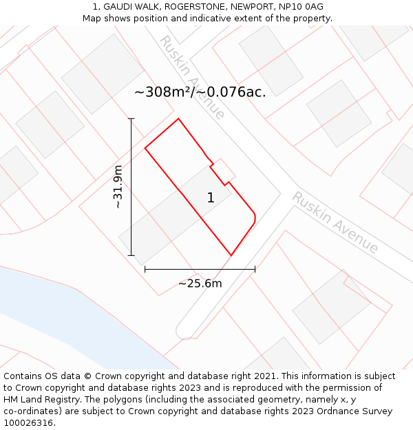 1, GAUDI WALK, ROGERSTONE, NEWPORT, NP10 0AG: Plot and title map