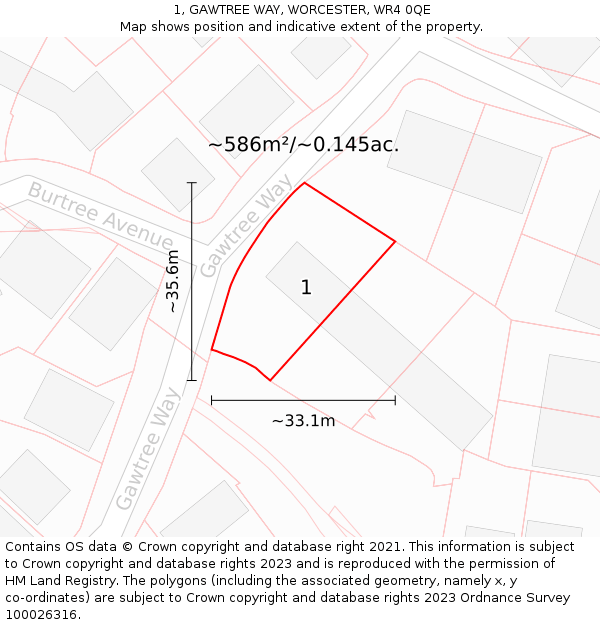 1, GAWTREE WAY, WORCESTER, WR4 0QE: Plot and title map