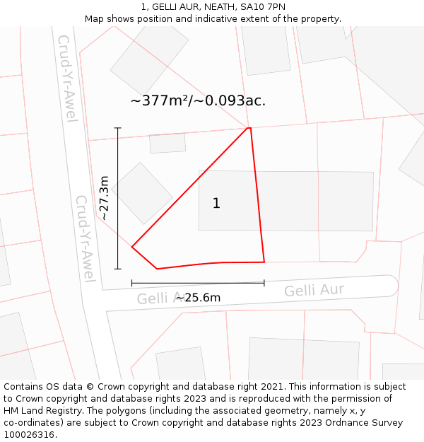 1, GELLI AUR, NEATH, SA10 7PN: Plot and title map