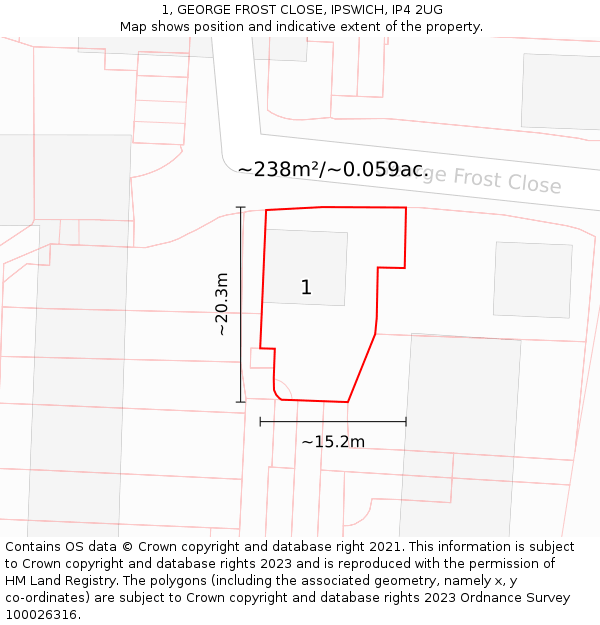 1, GEORGE FROST CLOSE, IPSWICH, IP4 2UG: Plot and title map
