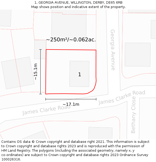 1, GEORGIA AVENUE, WILLINGTON, DERBY, DE65 6RB: Plot and title map