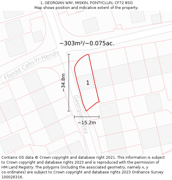 1, GEORGIAN WAY, MISKIN, PONTYCLUN, CF72 8SG: Plot and title map