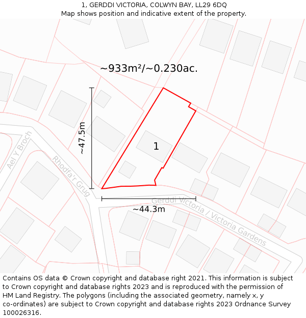 1, GERDDI VICTORIA, COLWYN BAY, LL29 6DQ: Plot and title map