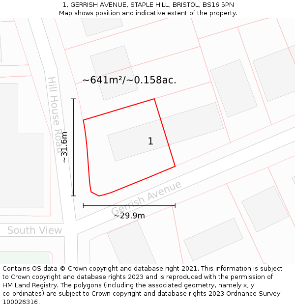 1, GERRISH AVENUE, STAPLE HILL, BRISTOL, BS16 5PN: Plot and title map