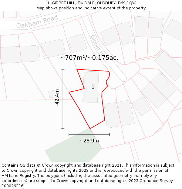 1, GIBBET HILL, TIVIDALE, OLDBURY, B69 1QW: Plot and title map
