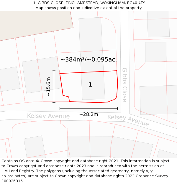 1, GIBBS CLOSE, FINCHAMPSTEAD, WOKINGHAM, RG40 4TY: Plot and title map