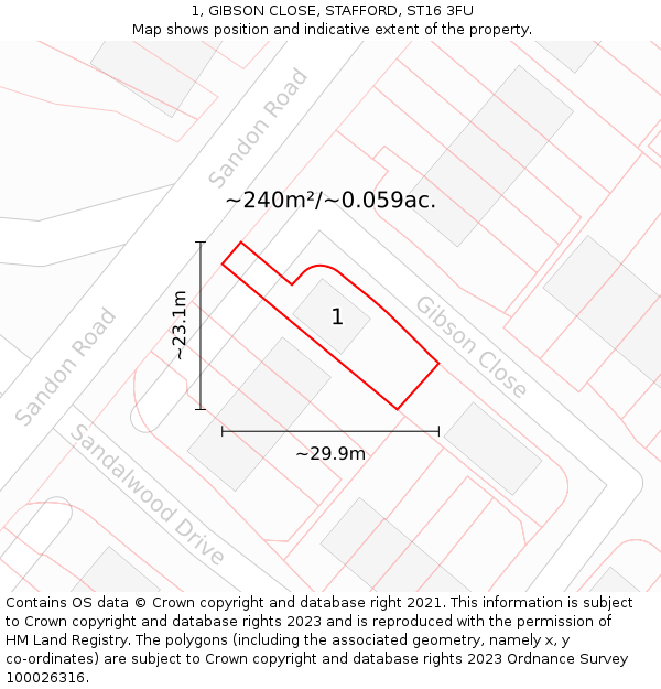 1, GIBSON CLOSE, STAFFORD, ST16 3FU: Plot and title map