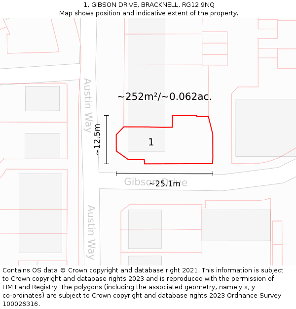 1, GIBSON DRIVE, BRACKNELL, RG12 9NQ: Plot and title map