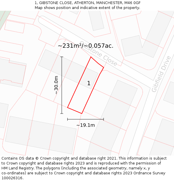 1, GIBSTONE CLOSE, ATHERTON, MANCHESTER, M46 0GF: Plot and title map
