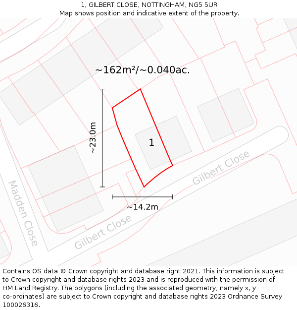 1, GILBERT CLOSE, NOTTINGHAM, NG5 5UR: Plot and title map