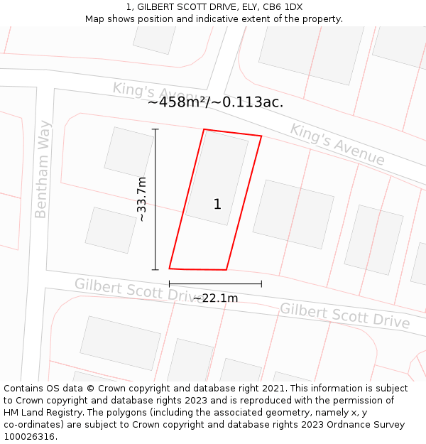 1, GILBERT SCOTT DRIVE, ELY, CB6 1DX: Plot and title map