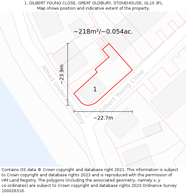 1, GILBERT YOUNG CLOSE, GREAT OLDBURY, STONEHOUSE, GL10 3FL: Plot and title map