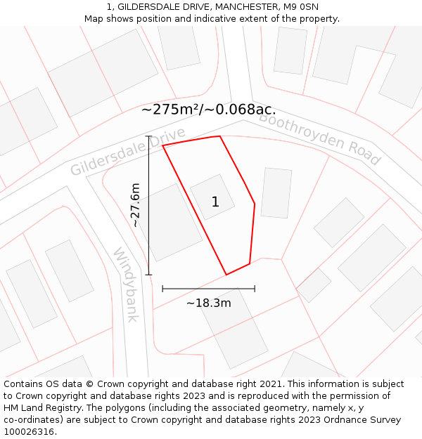 1, GILDERSDALE DRIVE, MANCHESTER, M9 0SN: Plot and title map