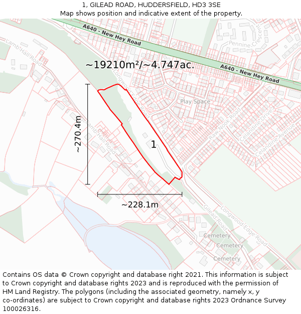 1, GILEAD ROAD, HUDDERSFIELD, HD3 3SE: Plot and title map