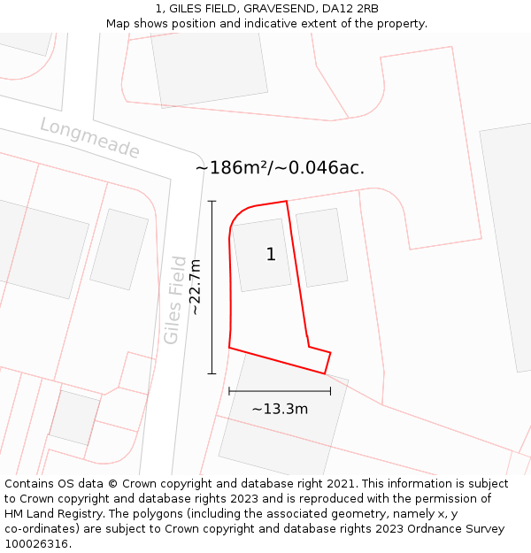 1, GILES FIELD, GRAVESEND, DA12 2RB: Plot and title map