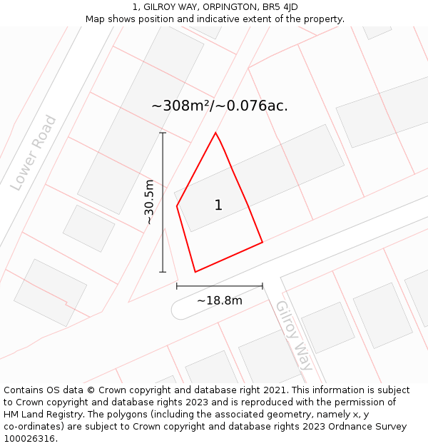1, GILROY WAY, ORPINGTON, BR5 4JD: Plot and title map