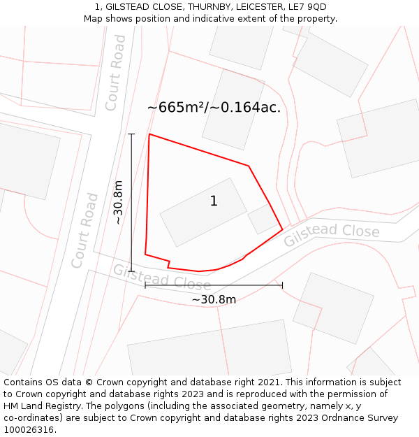 1, GILSTEAD CLOSE, THURNBY, LEICESTER, LE7 9QD: Plot and title map