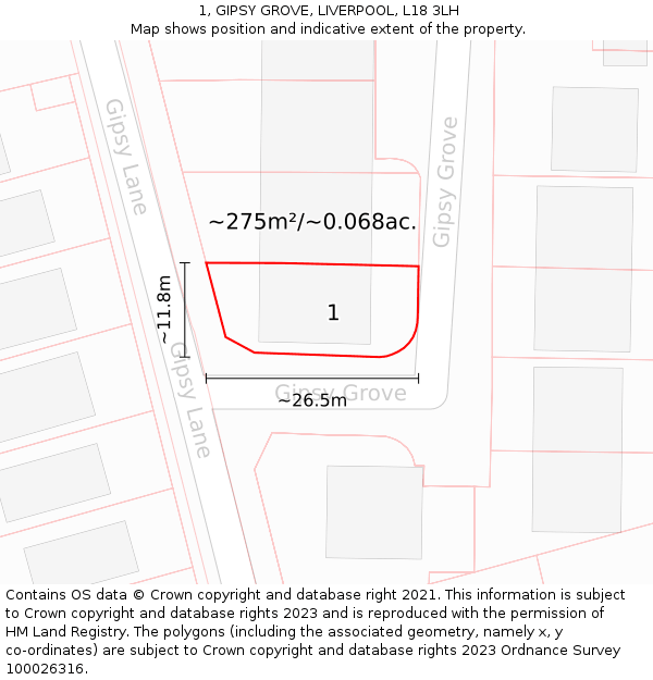 1, GIPSY GROVE, LIVERPOOL, L18 3LH: Plot and title map