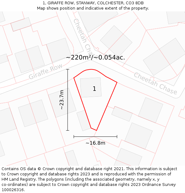 1, GIRAFFE ROW, STANWAY, COLCHESTER, CO3 8DB: Plot and title map