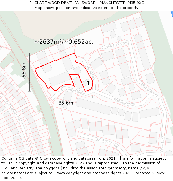 1, GLADE WOOD DRIVE, FAILSWORTH, MANCHESTER, M35 9XG: Plot and title map