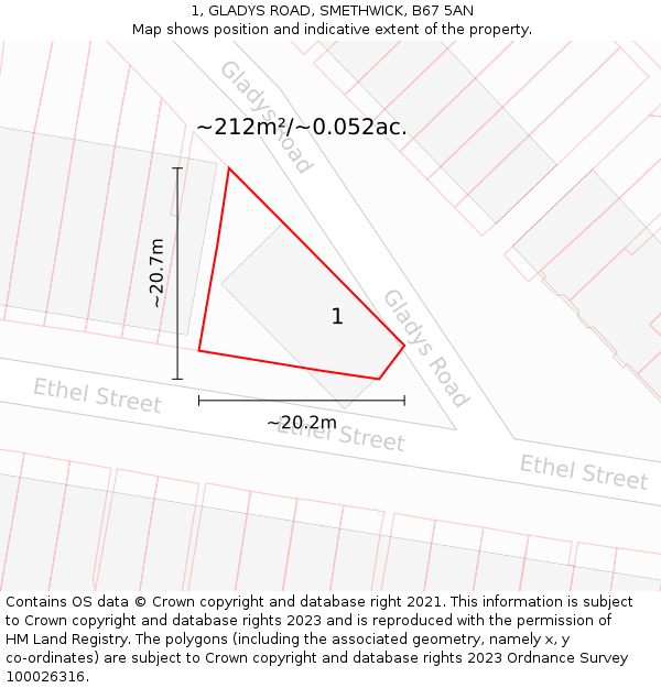 1, GLADYS ROAD, SMETHWICK, B67 5AN: Plot and title map