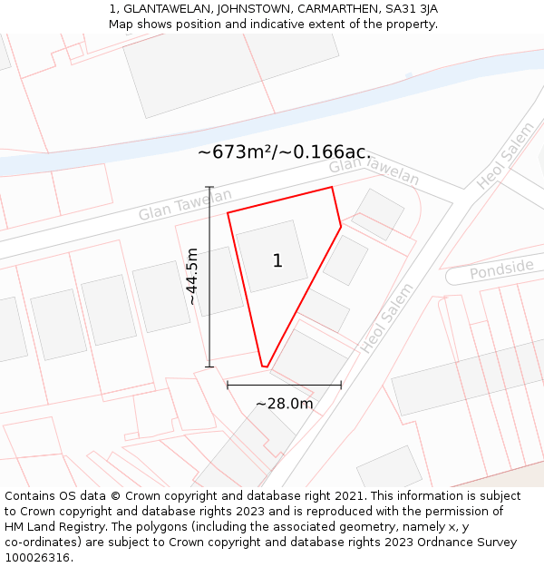 1, GLANTAWELAN, JOHNSTOWN, CARMARTHEN, SA31 3JA: Plot and title map