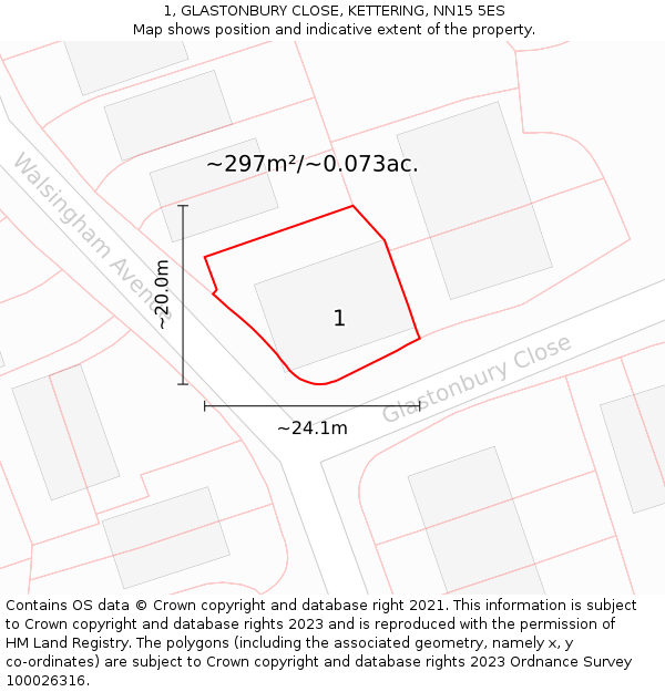1, GLASTONBURY CLOSE, KETTERING, NN15 5ES: Plot and title map