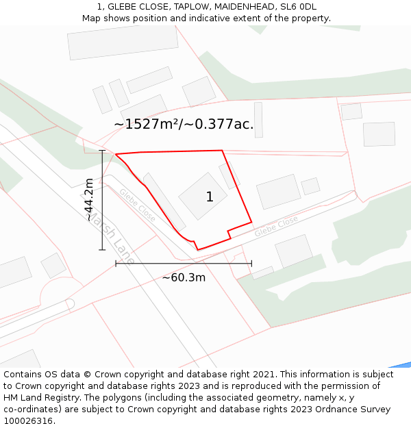1, GLEBE CLOSE, TAPLOW, MAIDENHEAD, SL6 0DL: Plot and title map