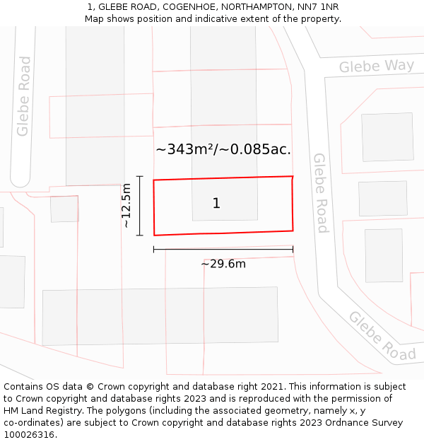 1, GLEBE ROAD, COGENHOE, NORTHAMPTON, NN7 1NR: Plot and title map