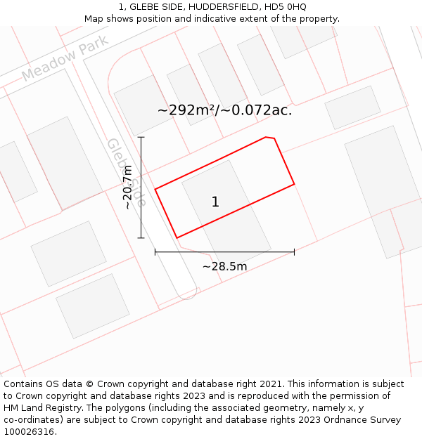 1, GLEBE SIDE, HUDDERSFIELD, HD5 0HQ: Plot and title map