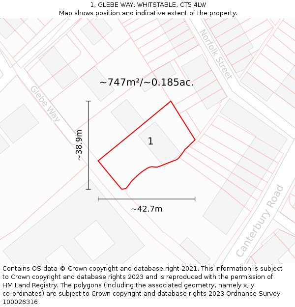 1, GLEBE WAY, WHITSTABLE, CT5 4LW: Plot and title map