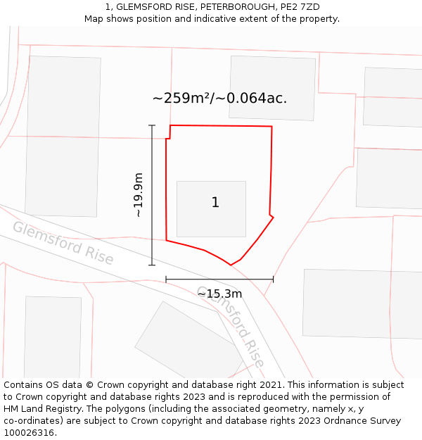 1, GLEMSFORD RISE, PETERBOROUGH, PE2 7ZD: Plot and title map