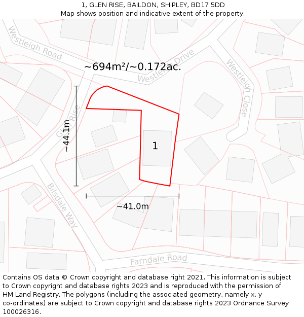 1, GLEN RISE, BAILDON, SHIPLEY, BD17 5DD: Plot and title map