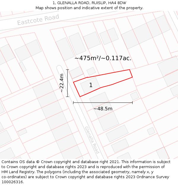 1, GLENALLA ROAD, RUISLIP, HA4 8DW: Plot and title map