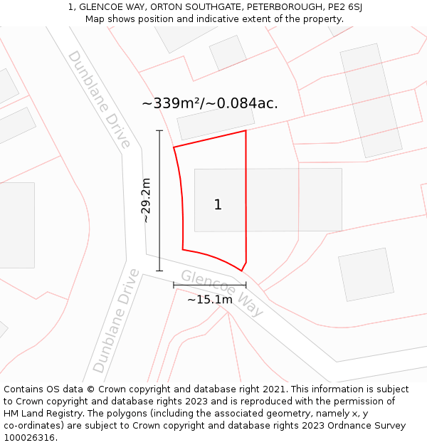 1, GLENCOE WAY, ORTON SOUTHGATE, PETERBOROUGH, PE2 6SJ: Plot and title map